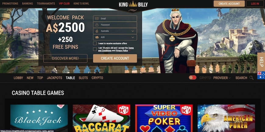 Play at King Billy Casino Australia - 50 Free Spins and No Deposit Bonus Codes